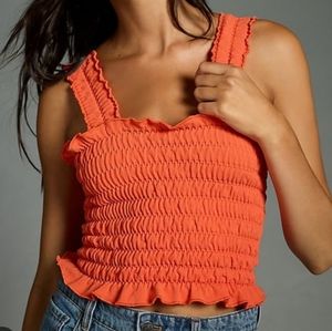 Anthropologie smocked square neck tank top, xxs/xs, orange